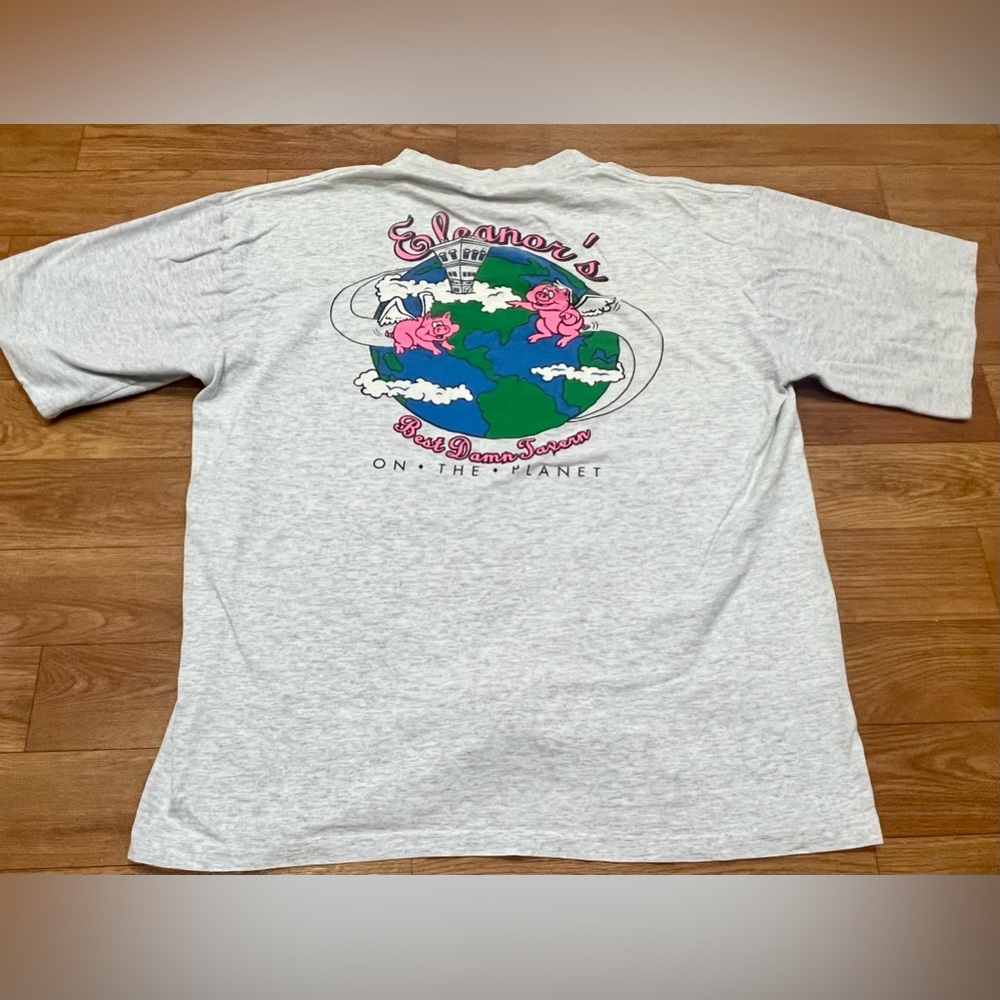 Vintage Tavern Single Stitch Graphic Print T-Shirt Gray Mens Size XL
